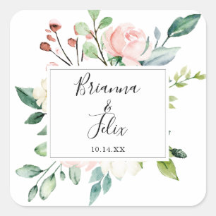 Sticker Carré Elégant Dainty Mariage floral Enveloppe sceaux