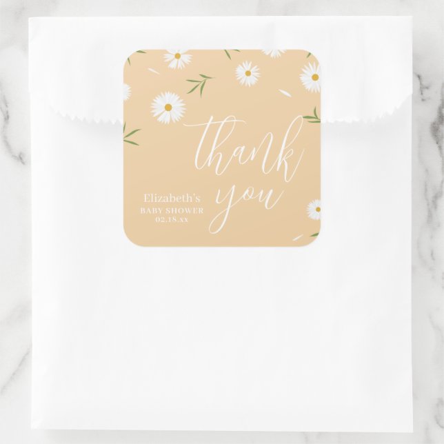 Sticker Carré Elegant Daisy Genre Neutre Baby shower Merci (Sac)