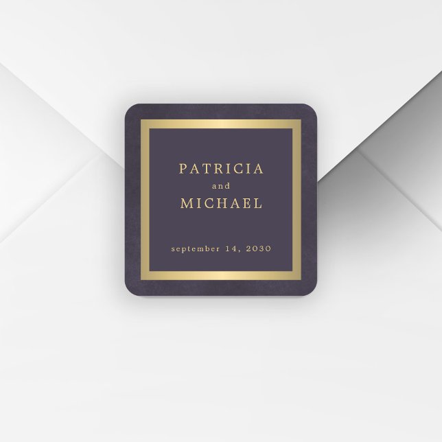 Sticker Carré Elegant dark purple gold personalized wedding  (Créateur téléchargé)