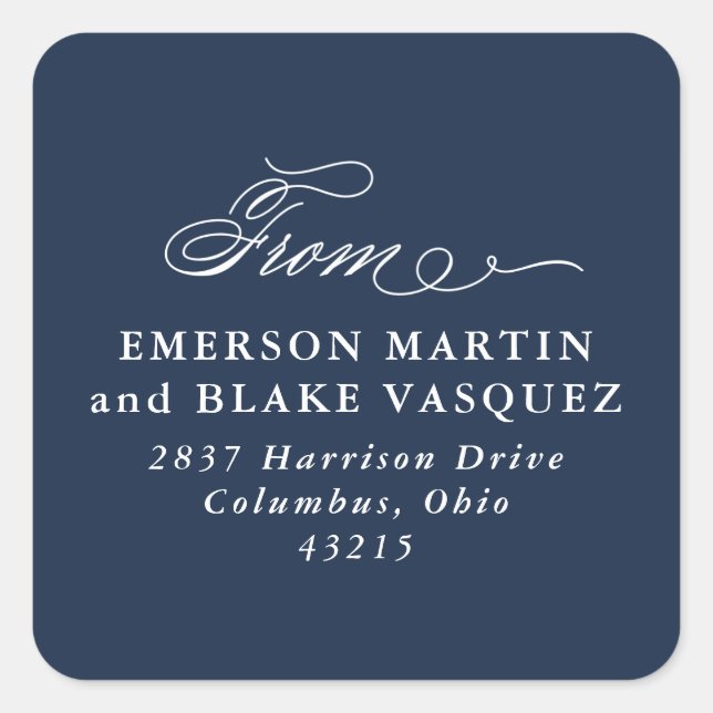 Sticker Carré Élégant de chic marine bleu mariage adresse de ret (Devant)