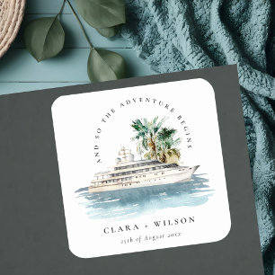 Sticker Carré Elégant Dusky Cruise Ship Palm Mariage marin