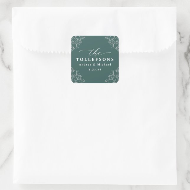 Sticker Carré Élégant Emerald Green Mariage Carré classique (Sac)