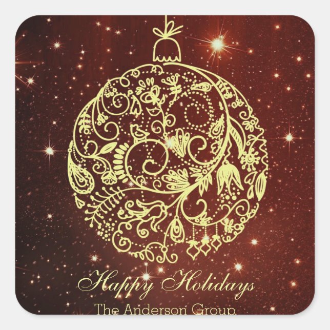 Sticker Carré Elégant Entreprise Joyeux Vacances Or Ornament (Devant)