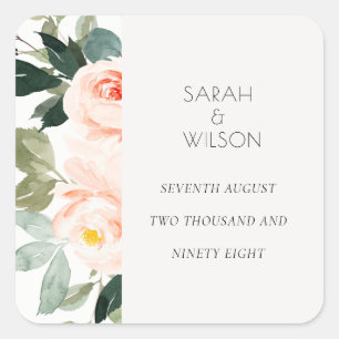 Sticker Carré Elégant Eucalyptus Blush Rose Mariage rose