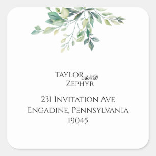 Sticker Carré Elégant Eucalyptus Greenery RSVP Adresse de retour