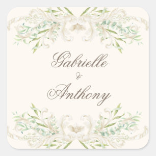 Sticker Carré Elégant Eucalyptus Vintage Rustique Mariage