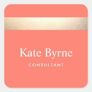 Sticker Carré Élégant Faux Gold Foil Stripe Moderne Coral Orange