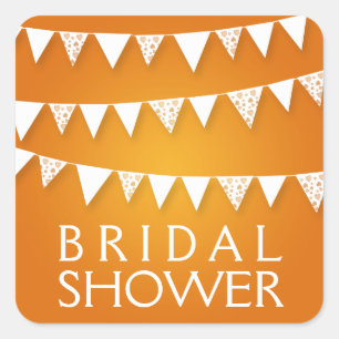 Sticker Carré Élégant Fête des mariées Amour Bunting Orange