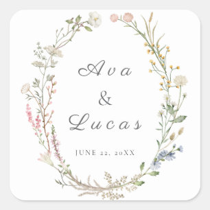 Sticker Carré Elégant Fleur sauvage Floral Mariage Jardin 