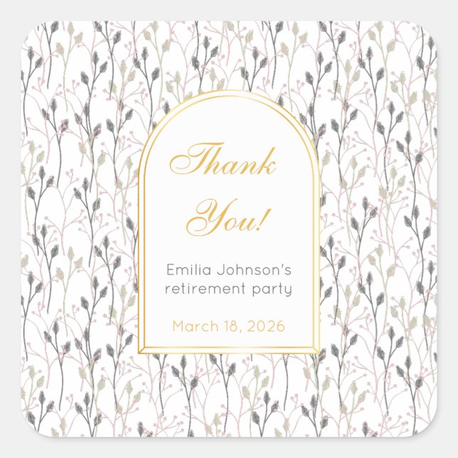 Sticker Carré Elegant Floral Arch Retirement Party  (Devant)