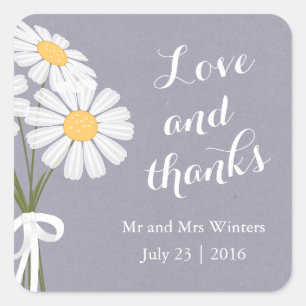 Sticker Carré Élégant floral blanc marguerites Merci Mariage
