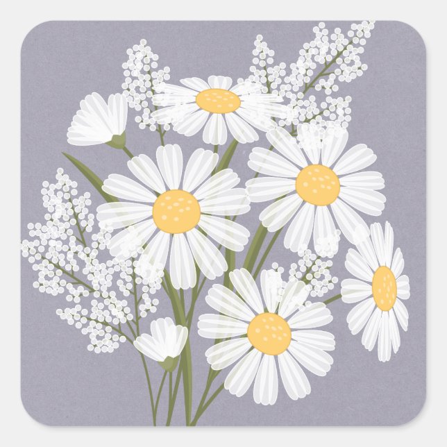 Sticker Carré Elégant floral blanc marguerites sur Mariage de la (Devant)