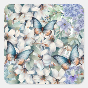 Sticker Carré Élégant floral et papillons
