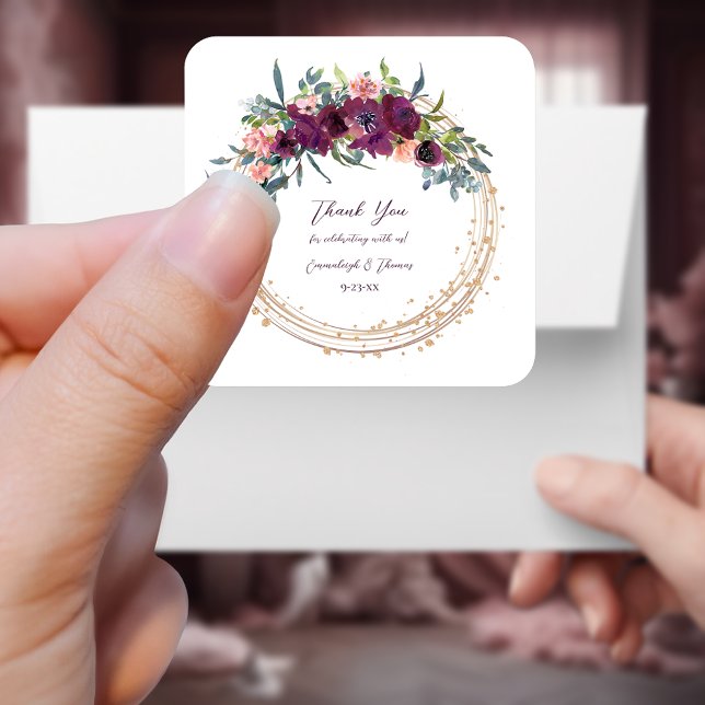 Sticker Carré Élégant floral | Purple Mariage Garland (Créateur téléchargé)