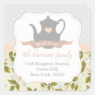 Sticker Carré Élégant Floral Teapot Adresse de retour