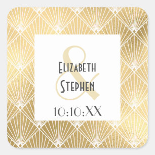 Sticker Carré Elégant Gatsby Art Déco White & Gold Mariage