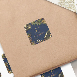 Sticker Carré Elégant Gold Blue 50 Fabuleux anniversaire