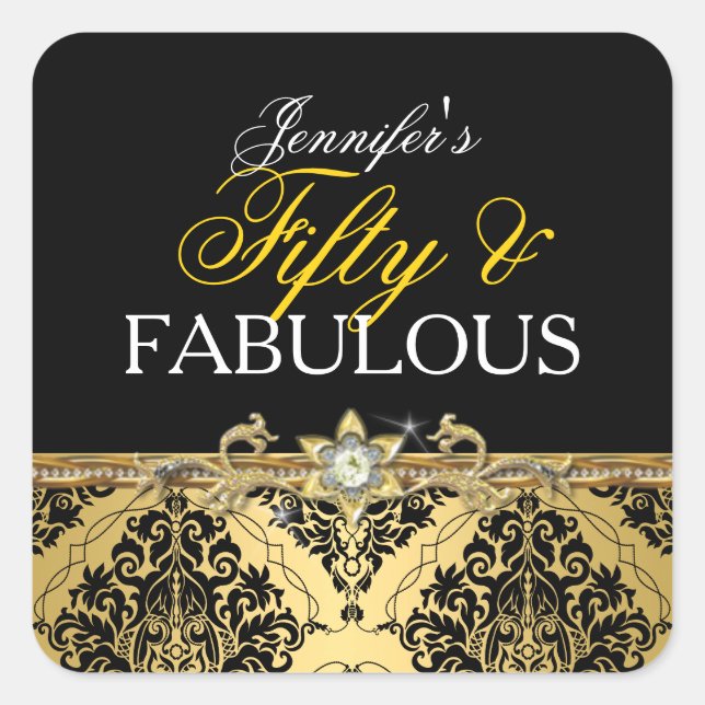 Sticker Carré Elegant Gold Damask Cinquante et Fabulous 2 (Devant)