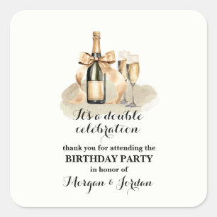 Sticker Carré Elégant Gold Double Célébration Anniversaire conjo