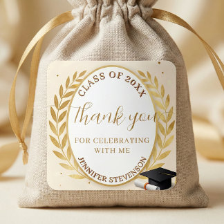 Sticker Carré Elegant Gold Laurel Wreath Graduation Thank You