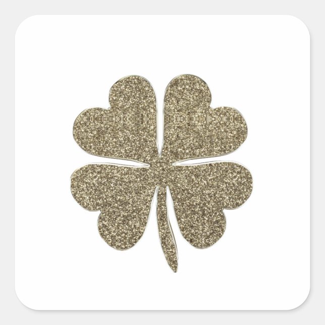 Sticker Carré Elégant Gold Look Four Leaf Clover (Devant)