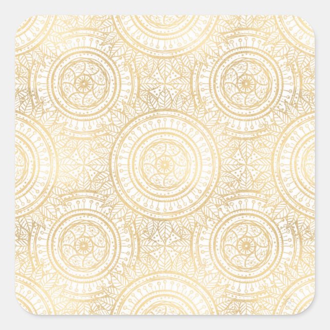 Sticker Carré Elegant Gold Mandala Sunflower White Pattern (Devant)