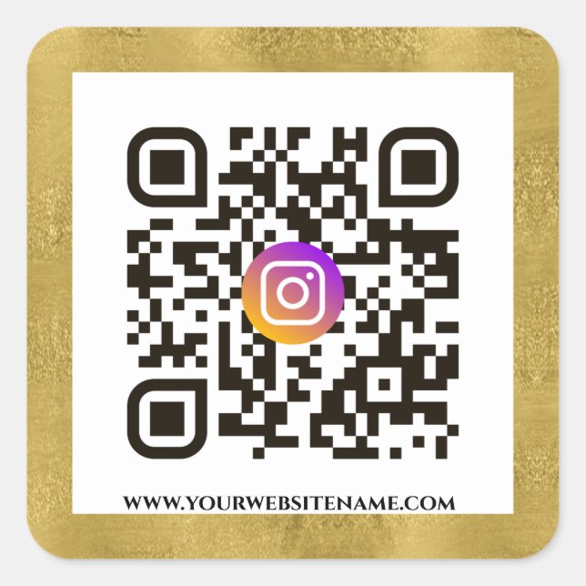 Sticker Carré Elegant Gold QR Code URL Modèle Business (Devant)