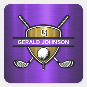 Sticker Carré Elégant Gold Shield Golf Monogramme Design