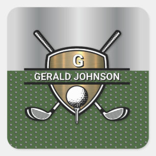 Sticker Carré Elégant Gold Shield Golf Monogramme Design