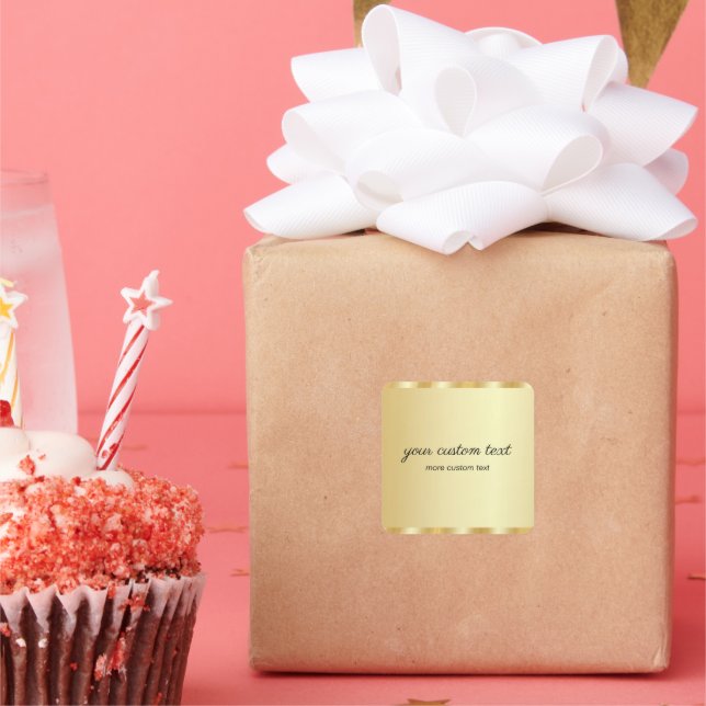 Sticker Carré Elegant Gold Template Handwritten Your Custom Text (Fête)