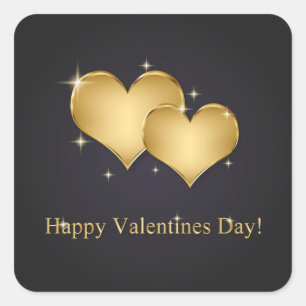 Sticker Carré Elégant Golden Hearts Nom - Saint-Valentin