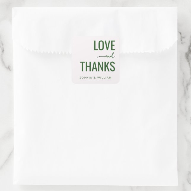 Sticker Carré Elegant Green Love Thanks (Sac)
