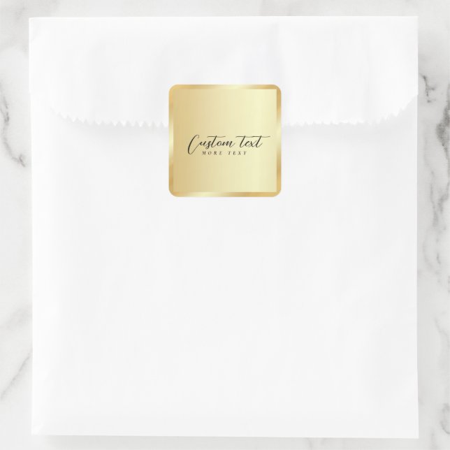 Sticker Carré Elegant Hand Script Gold Template Your Custom Text (Sac)