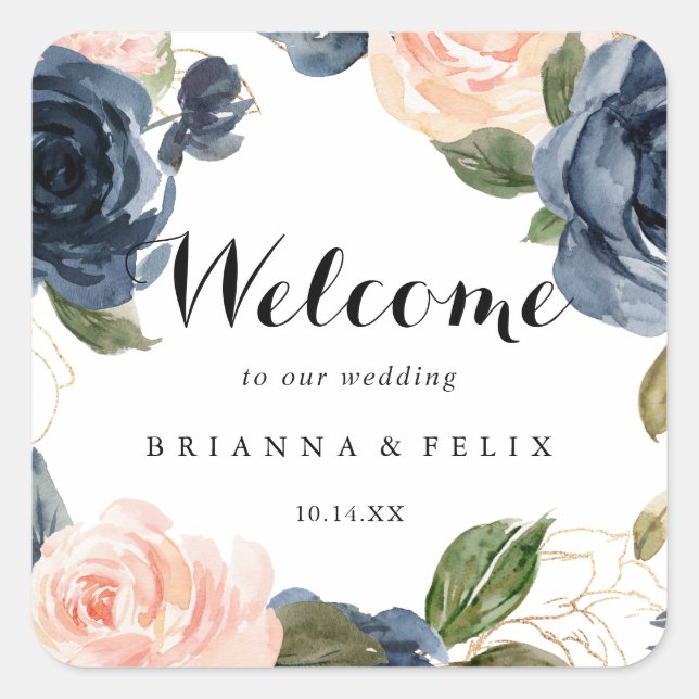 Sticker Carré Elégant hiver Floral Calligraphie Mariage Bienvenu (Devant)