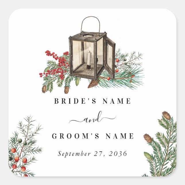 Sticker Carré Élégant hiver Pins rustique Mariage de lanterne (Devant)
