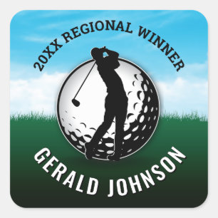 Sticker Carré Elégant Homme Golf Monogramme Design