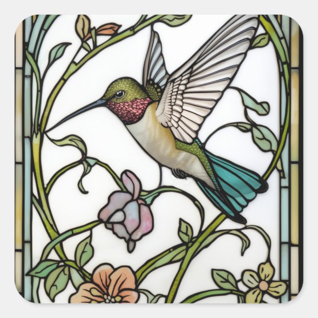 Sticker Carré Elegant hummingbird artwork botanical boho chic (Devant)