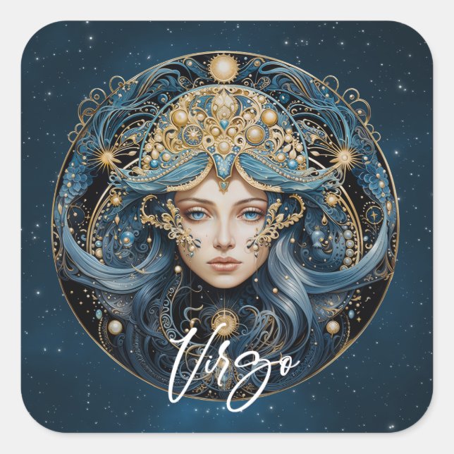 Sticker Carré Elégant Imaginaire Vierge Zodiac Black Gold Virgo (Devant)