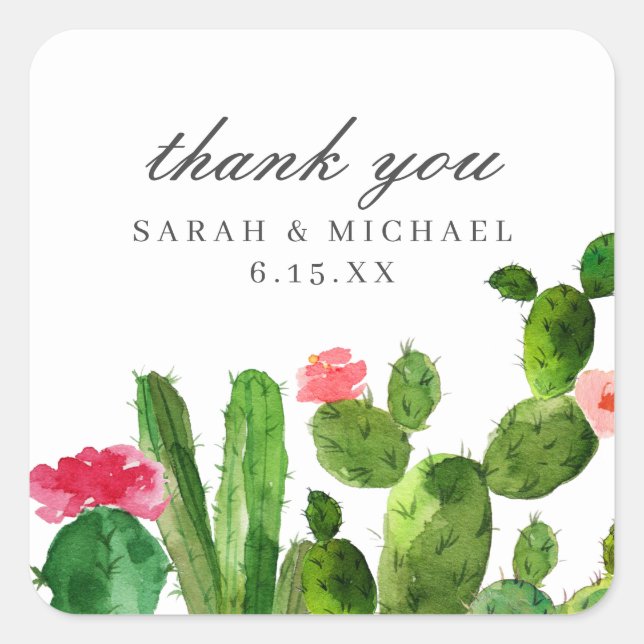 Sticker Carré Elégant jardin de Cactus | Faveur de mariage (Devant)