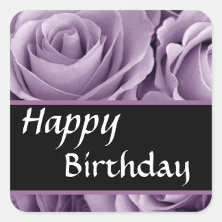 Sticker Carré Elégant Joyeux Anniversaire Roses doux violet