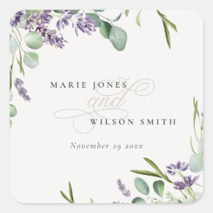 Sticker Carré Élégant Lavande Eucalyptus Mariage de feuillage fe