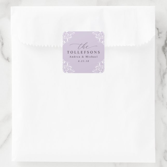 Sticker Carré Élégant Lavande violet Mariage classique (Sac)