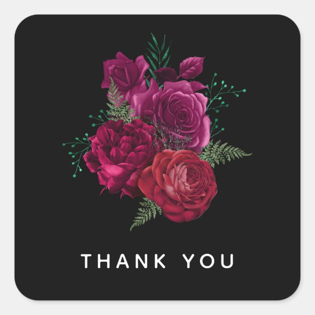 Sticker Carré Elegant Magenta Rose Floral Bouquet (Devant)