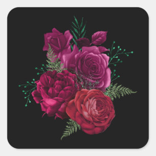 Sticker Carré Elegant Magenta Rose Floral Bouquet