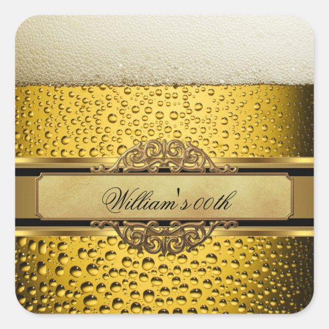 Sticker Carré Élégant Mans Beer Black Gold Hommes de fête d'anni (Devant)