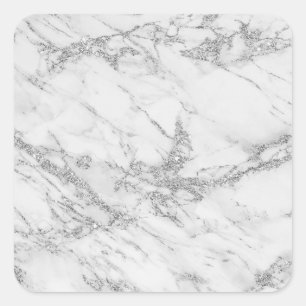 Sticker Carré Elégant marbre blanc gris argenté parties scintill