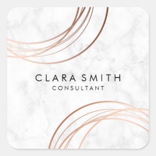 Sticker Carré Élégant marbre géométrique en or faux rose minimal