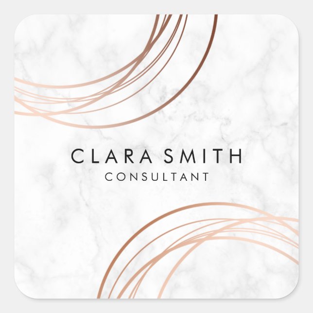 Sticker Carré Élégant marbre géométrique en or faux rose minimal (Devant)