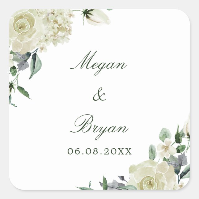 Sticker Carré Elégant Mariage à fleurs blanches (Devant)