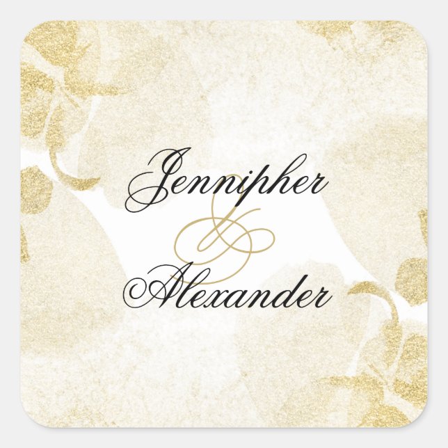 Sticker Carré Elégant Mariage Abstrait Aquarelle Or (Devant)